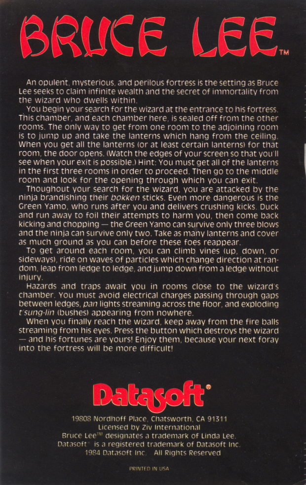 Back cover of Bruce Lee manual